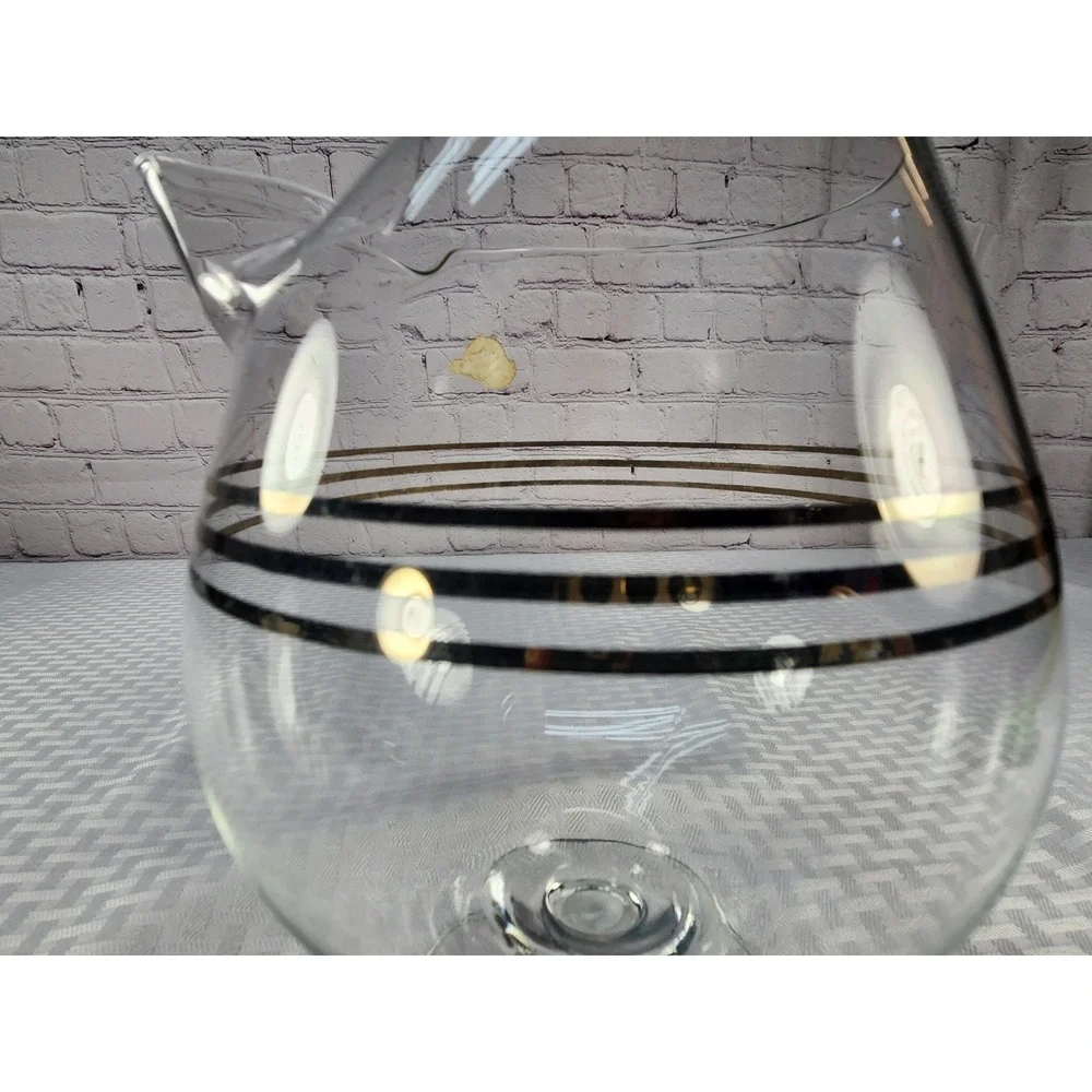 Vintage West Virginia Glass Footed Cocktail Martini Pitcher Silver Platium Rings